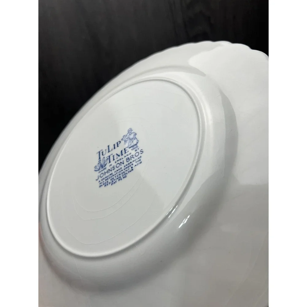 Johnson Bros Tulip Time Collector Plate Blue White Windmill‎ Dutch England READ